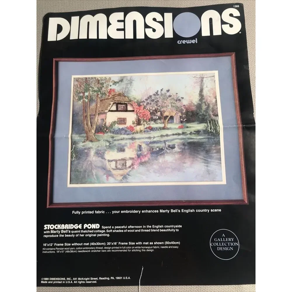 Dimensions Vintage 1989 Crewel Embroidery Kit STOCKBRIDGE POND‎ Needlecraft